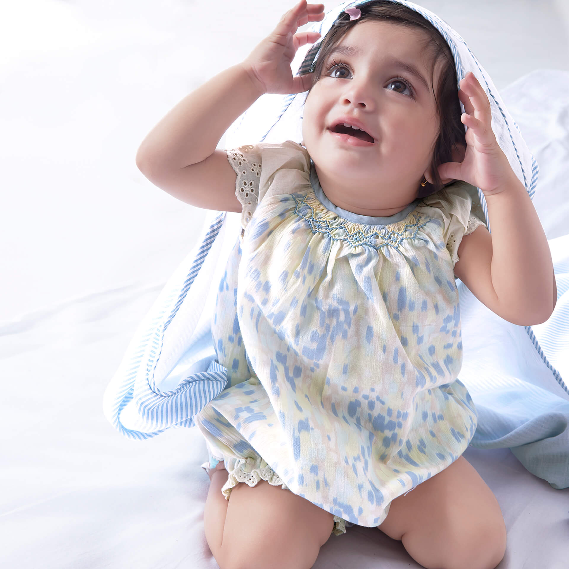 Hand Embroidereded Baby Wrap In Soft Blue Muslin