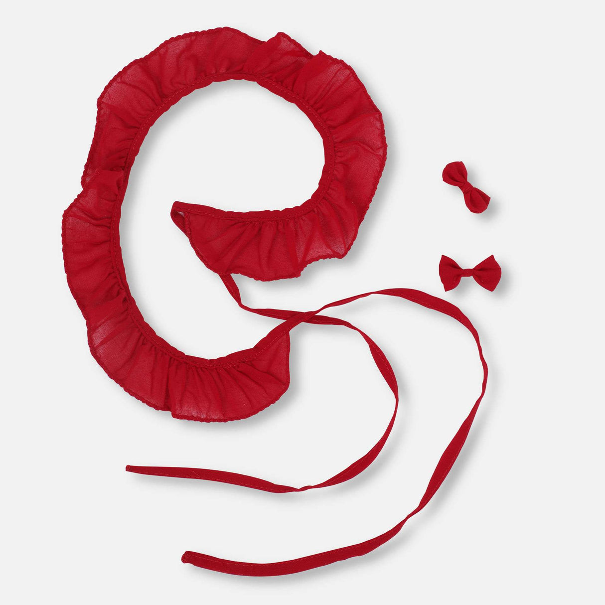 Bows and ruffle belt accessories that are a part of red and green floral printed ruffle belt dress