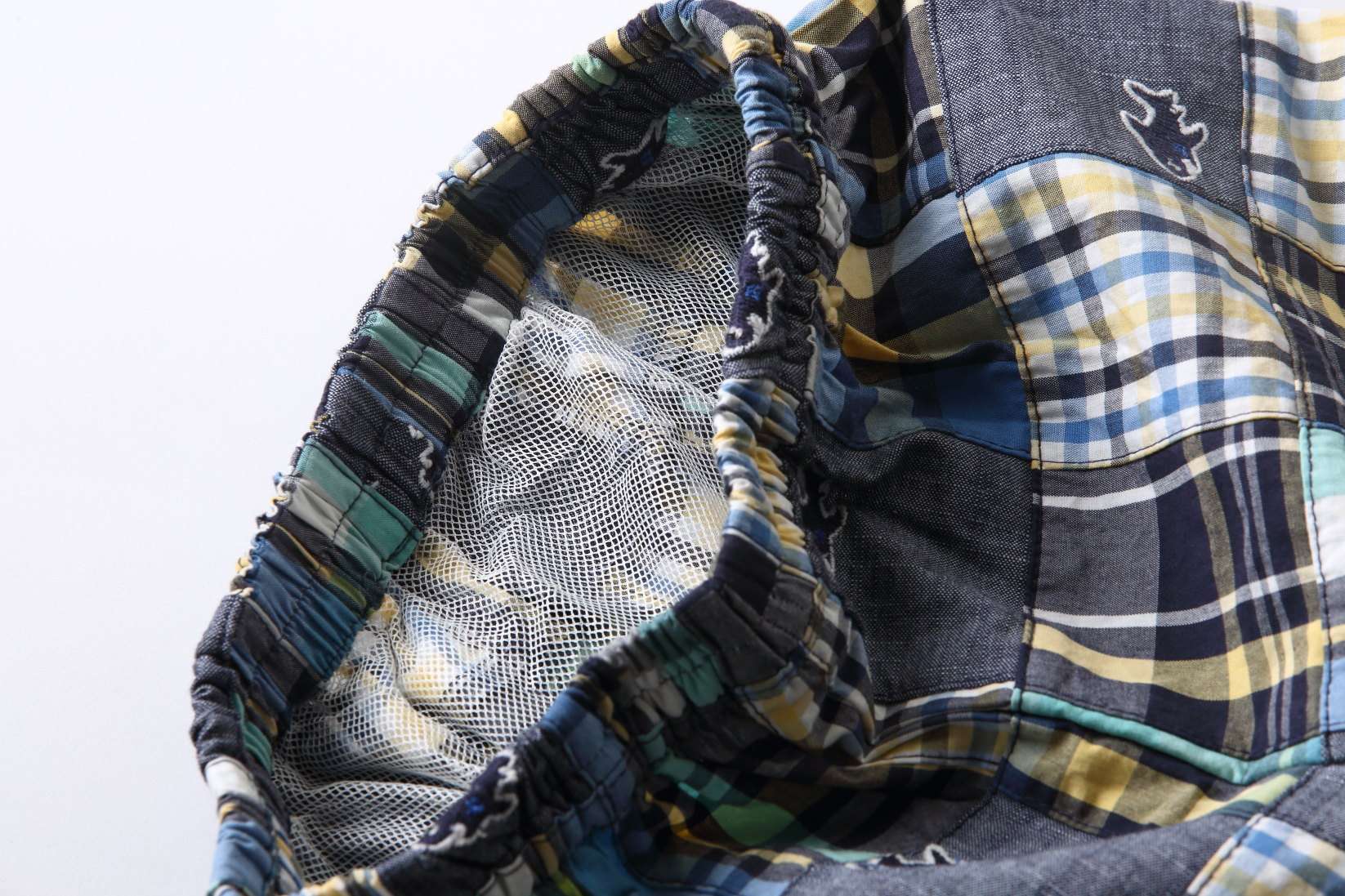 Blue & Grey Plaid Fish Patchwork Boy's Swimming Trunk