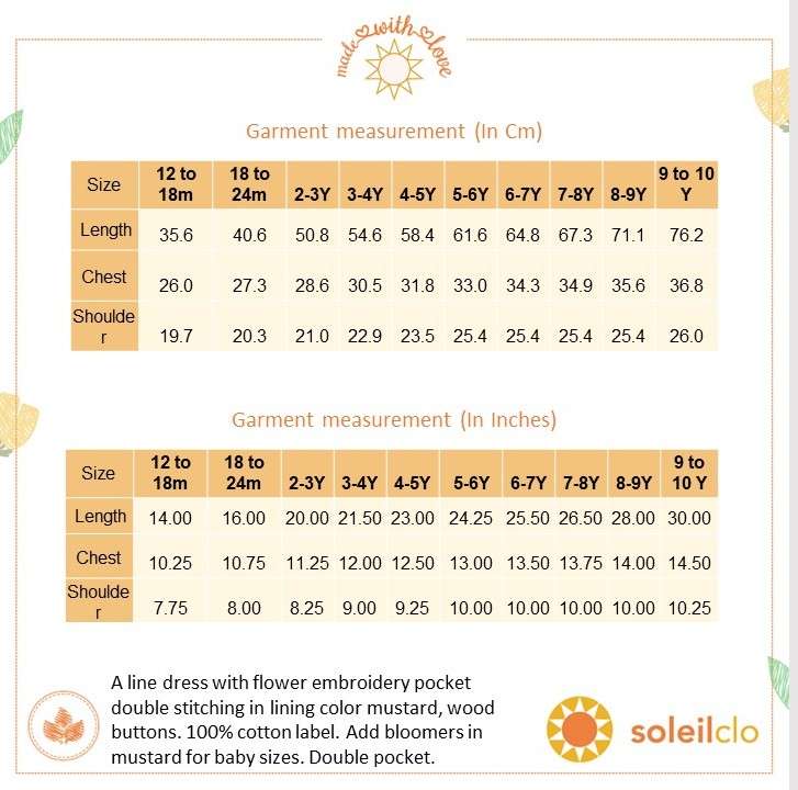 Size chart of a-line dress