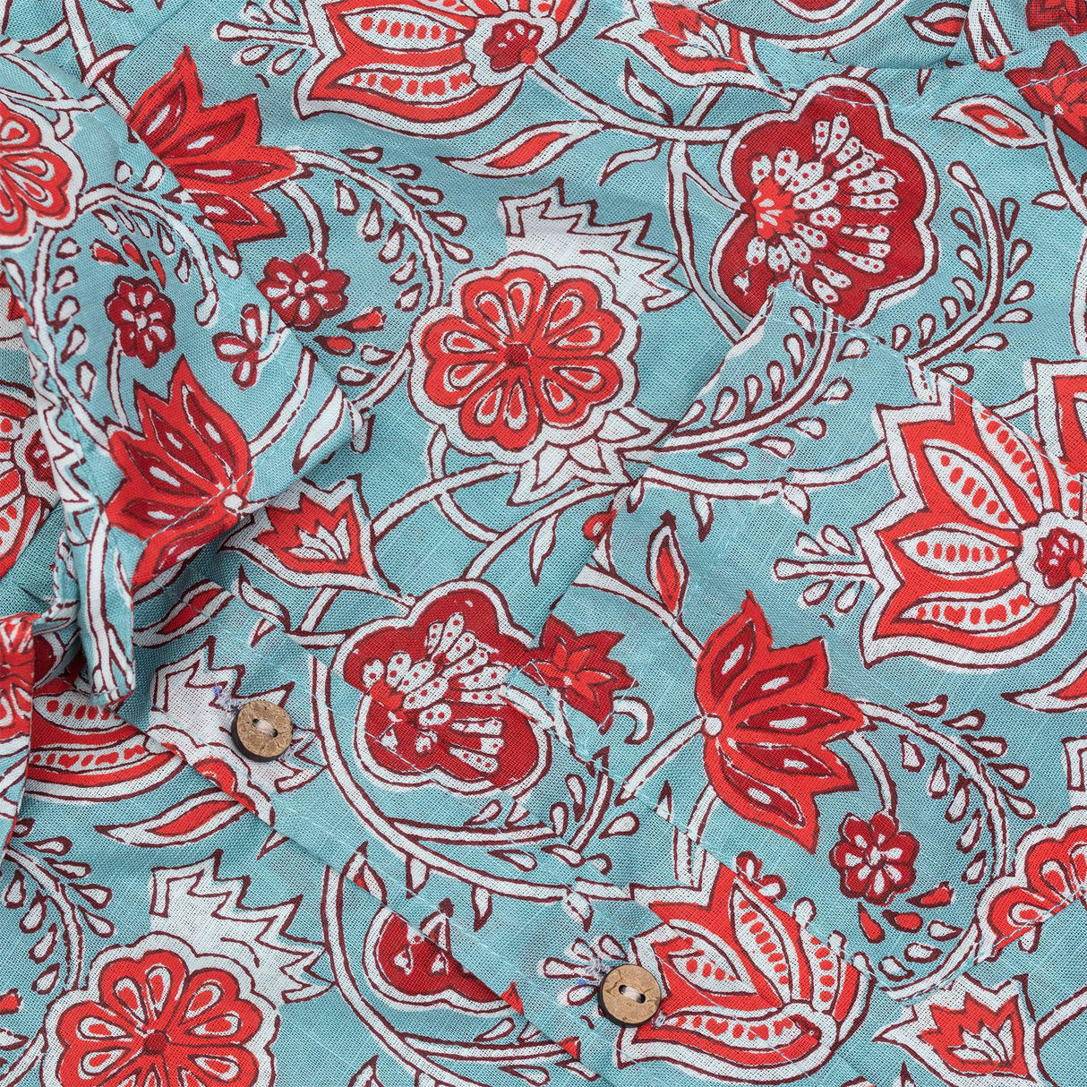 Cotton boys shirt in turquoise and coral indian block print