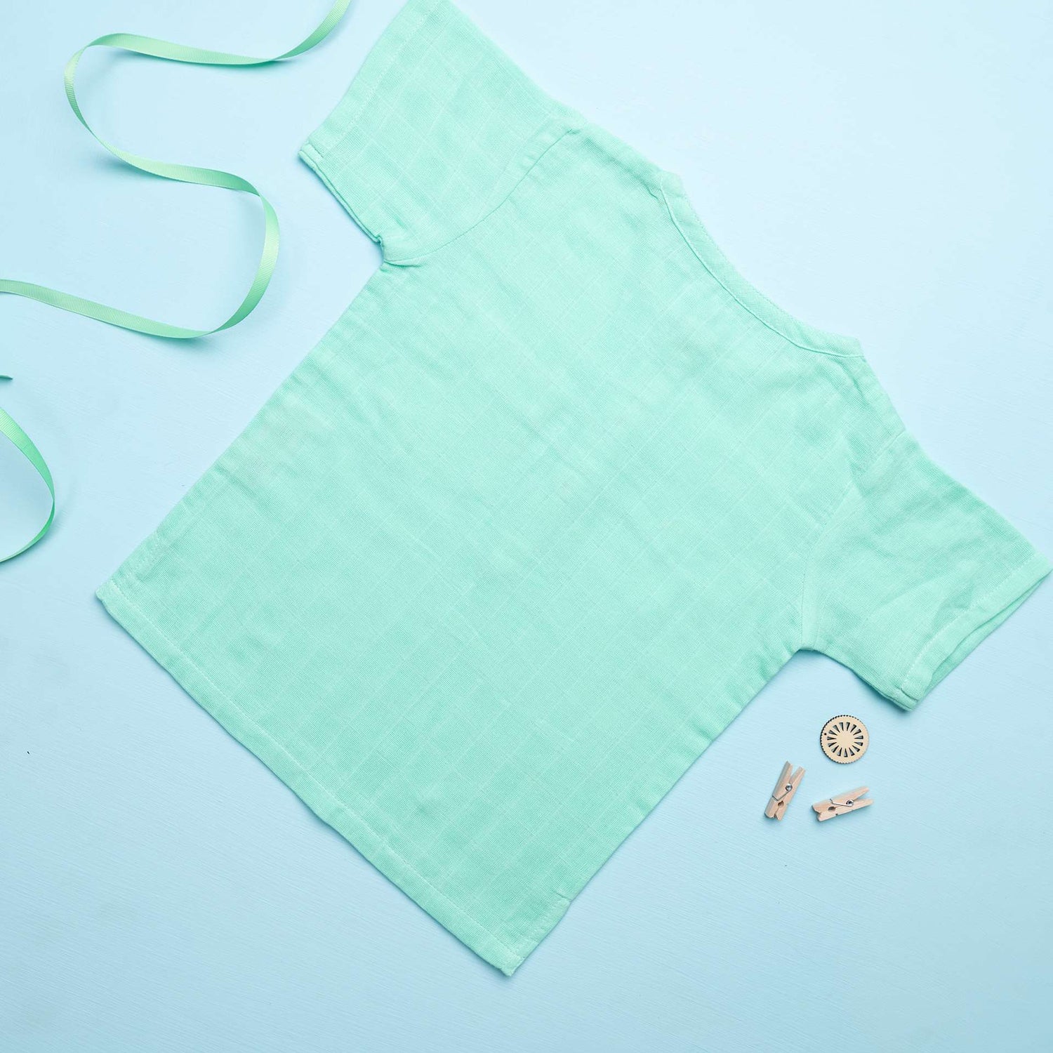 Aqua gauze muslin half sleeve shirt