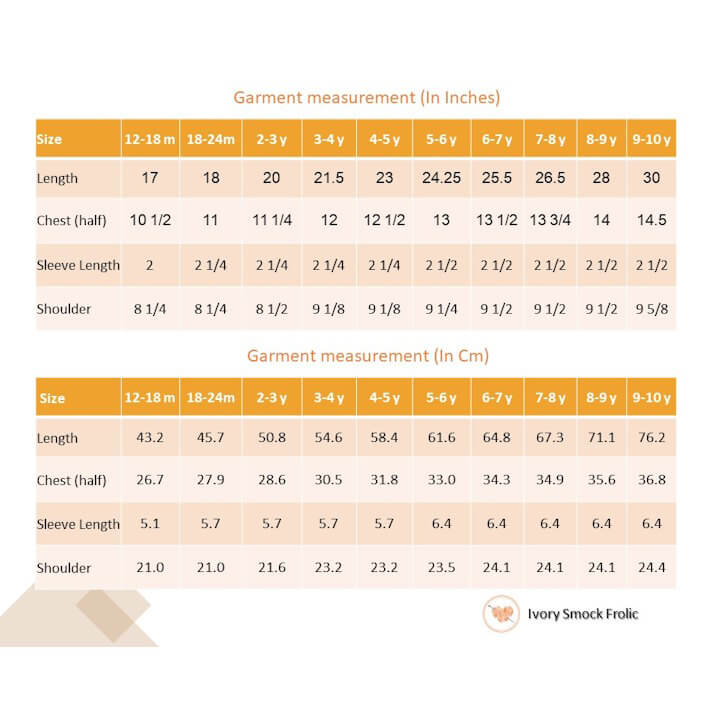 Size chart of ivory floral smock dress