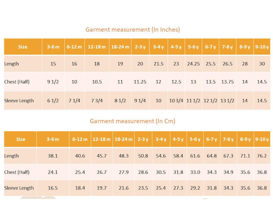 Size chart of an embroidered lavender velvet girls dress