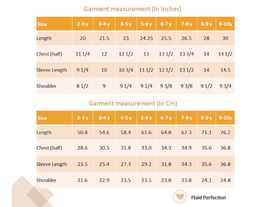 Size chart of red plaid dress
