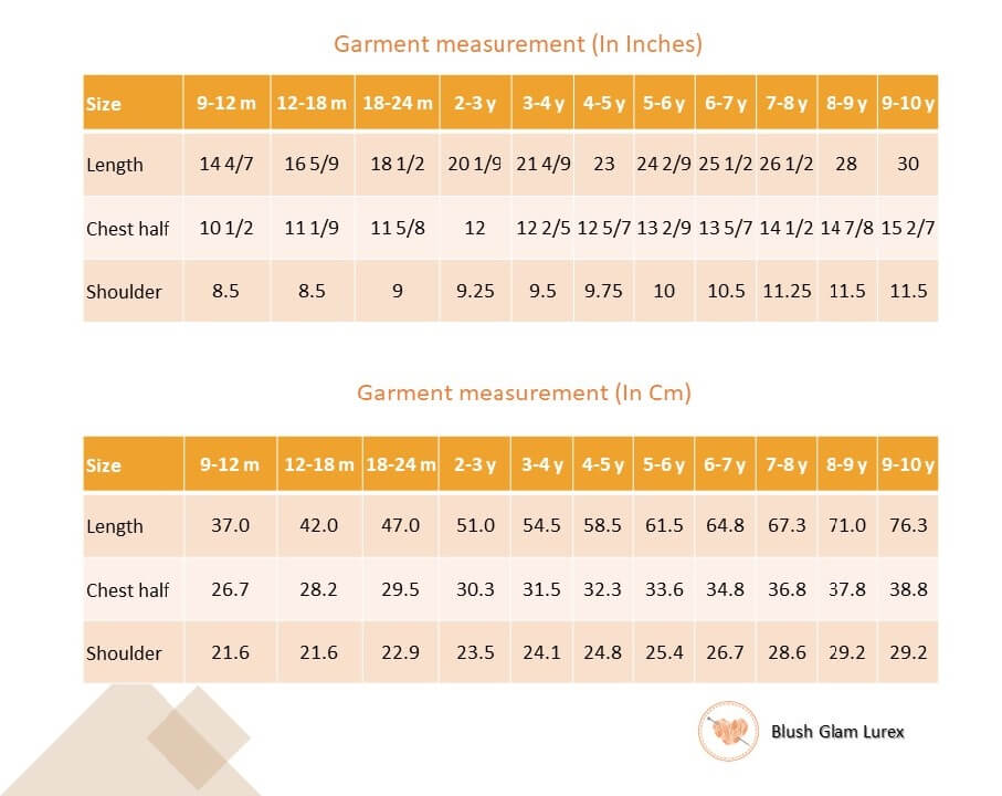 Size chart of pink lurex bow embroidered dress