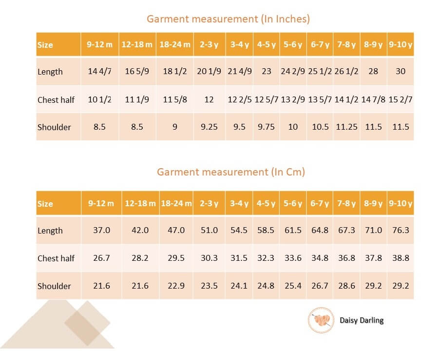 Size chart of pink floral dress with side ties