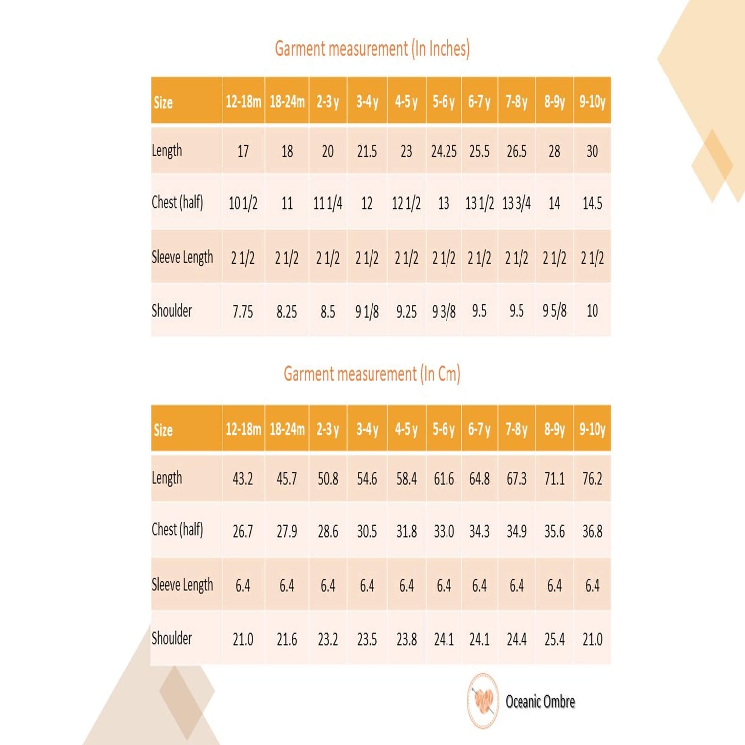 Size chart of blue ombre embroidered dress