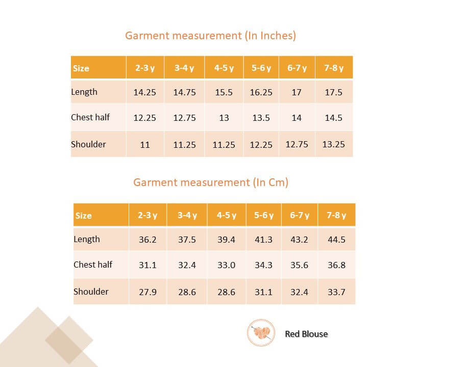 Size chart of sleeveless red blouse