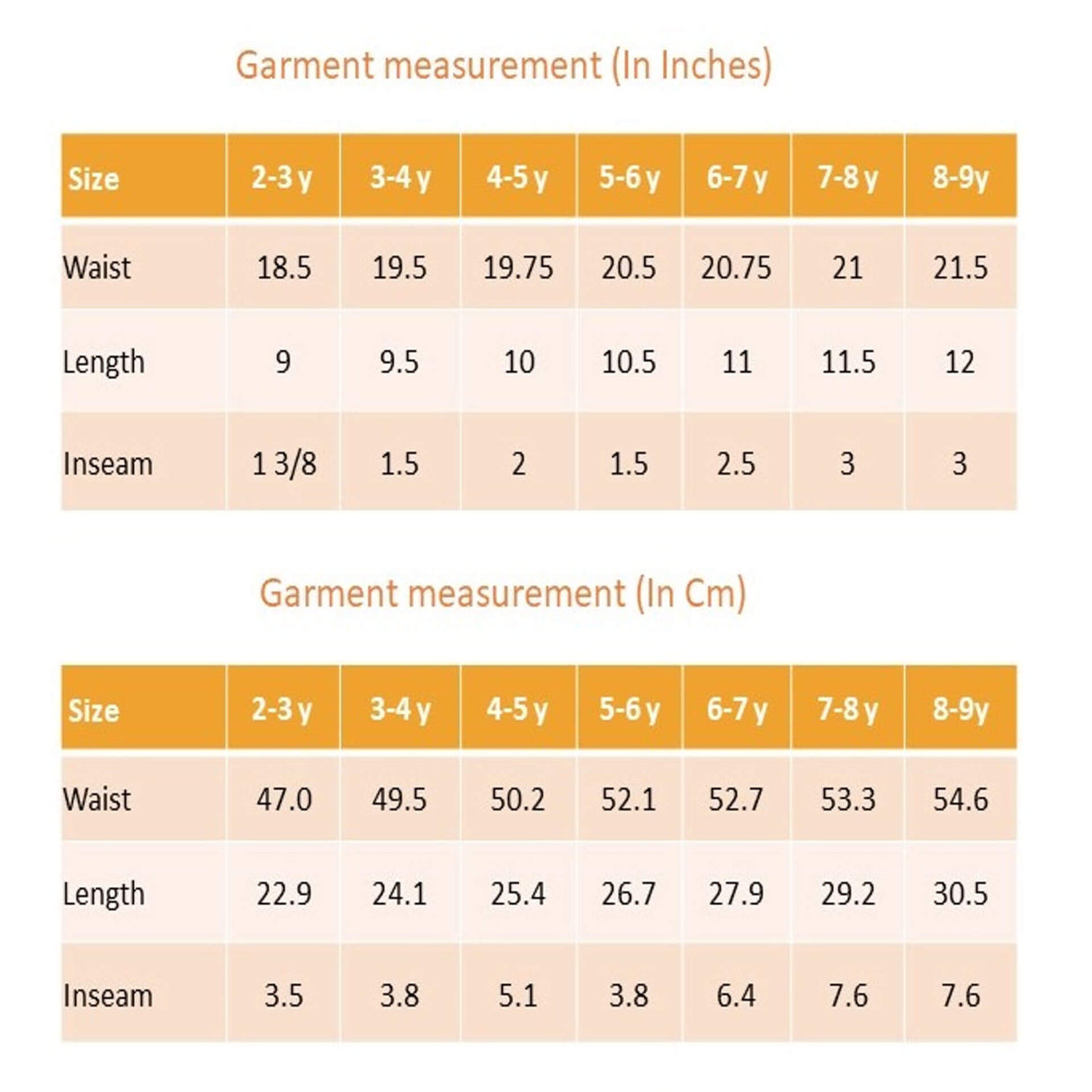 Size chart of black dot printed shorts