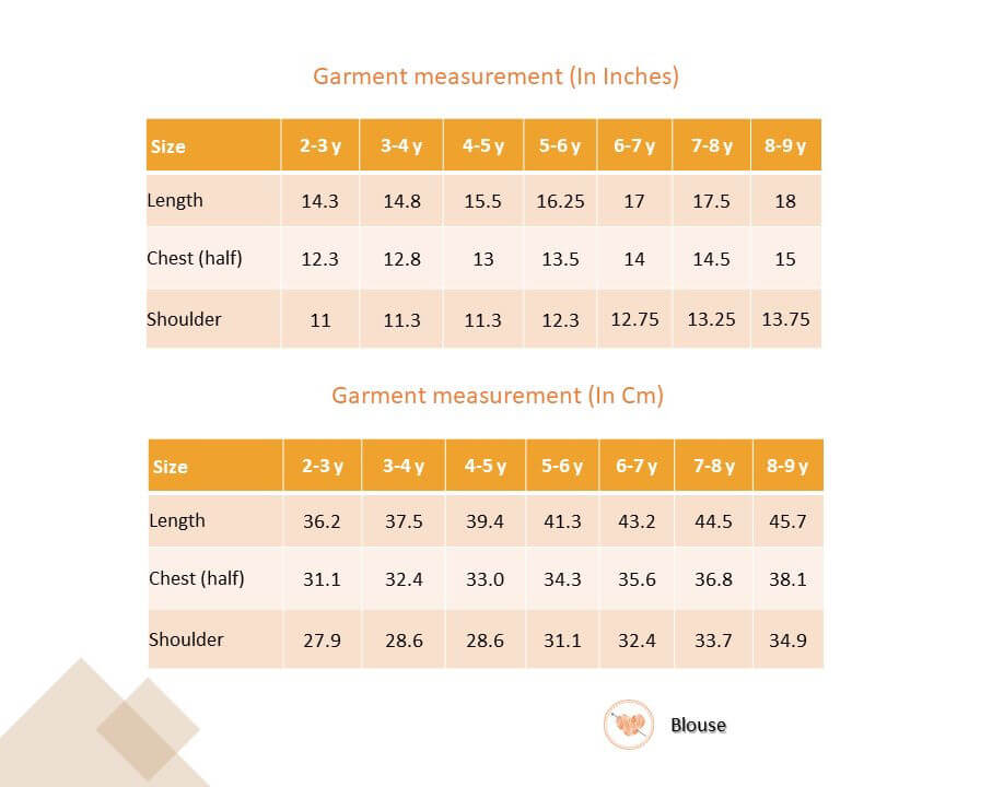 Size chat of a pink striped blouse