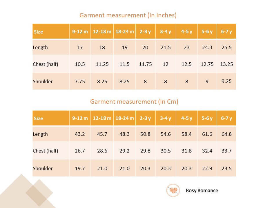 Size chart of pink heart embroidered smock dress