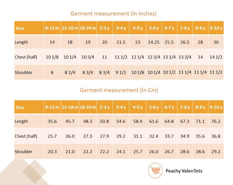 Size chart of peach heart embroidered tulle dress