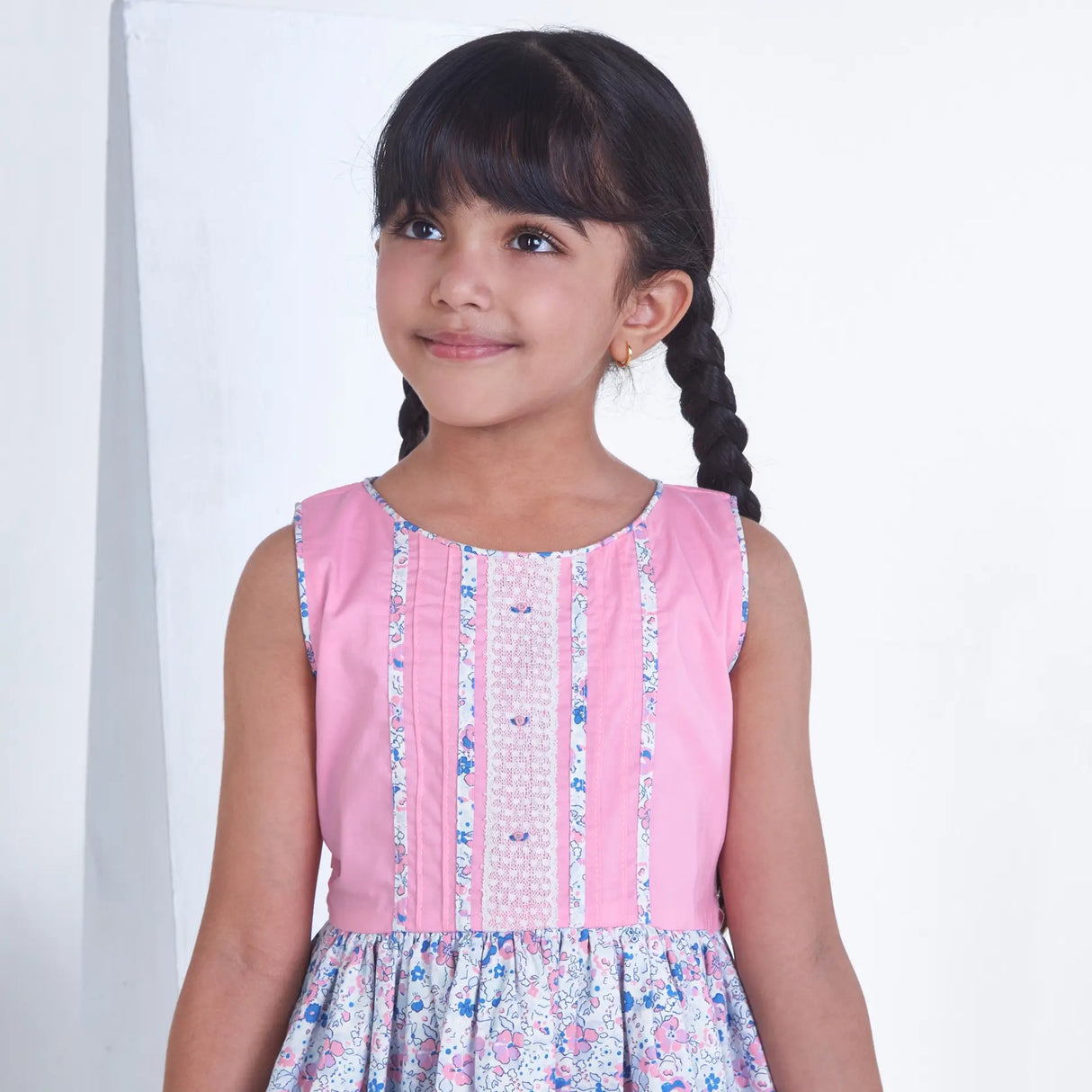 Pink With Floral Print Sleeveless Girls Summer Dress