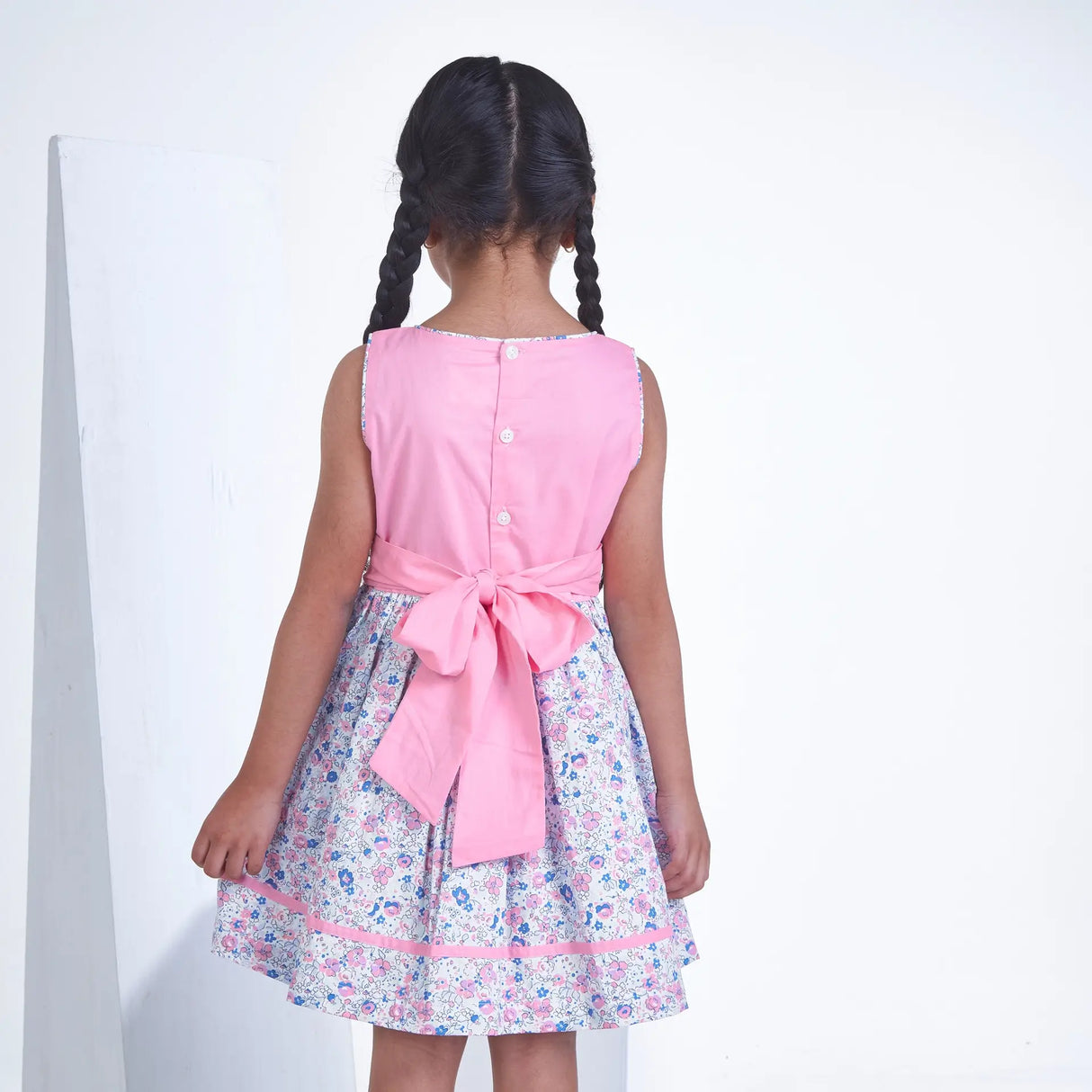 Pink With Floral Print Sleeveless Girls Summer Dress