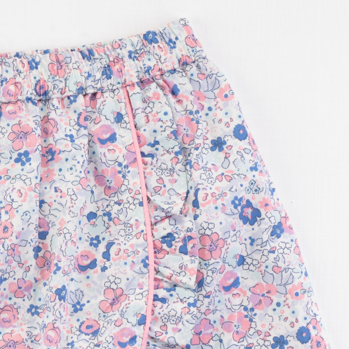 Pink Ruffled Hem Cotton Floral Print Girl Skorts
