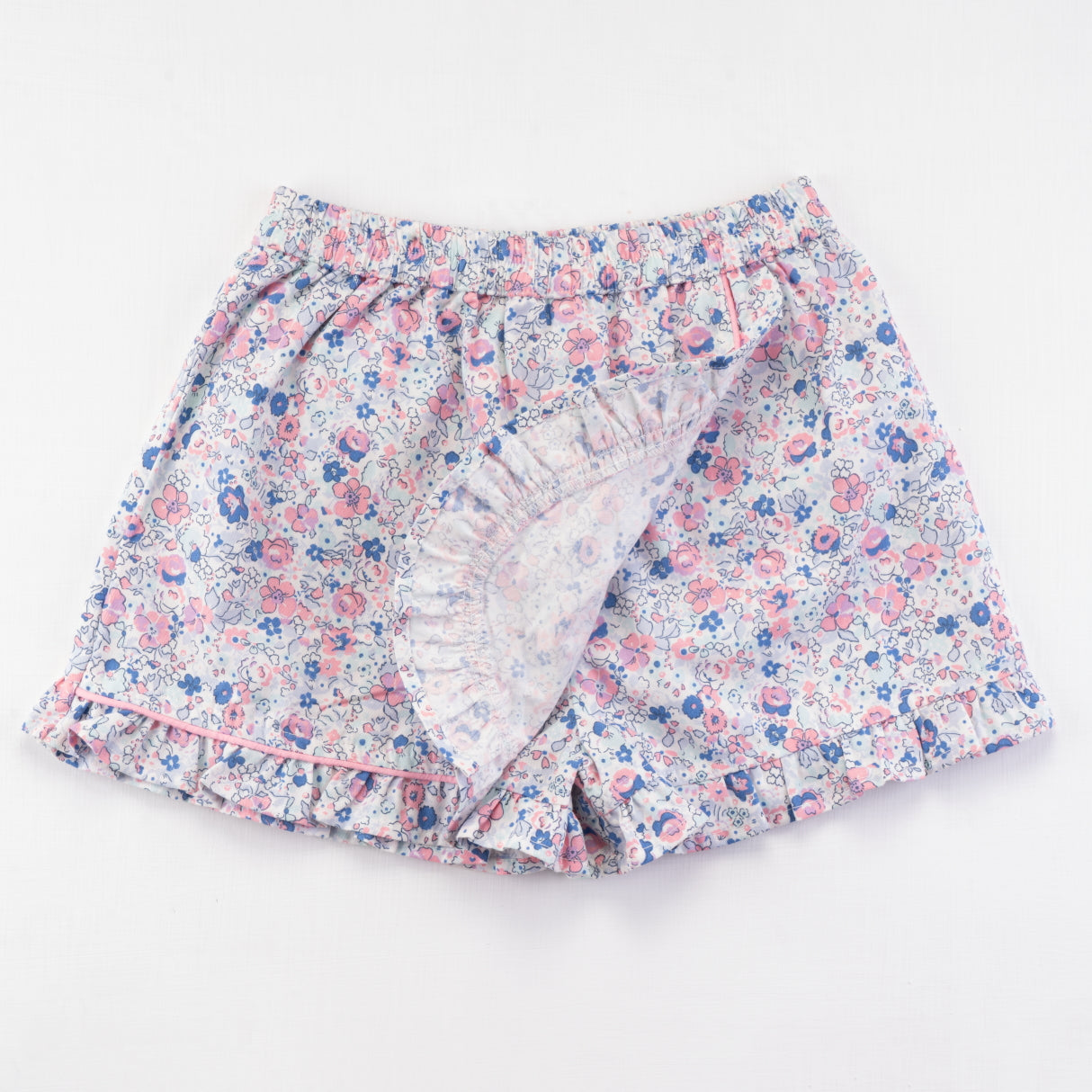 Pink Ruffled Hem Cotton Floral Print Girl Skorts
