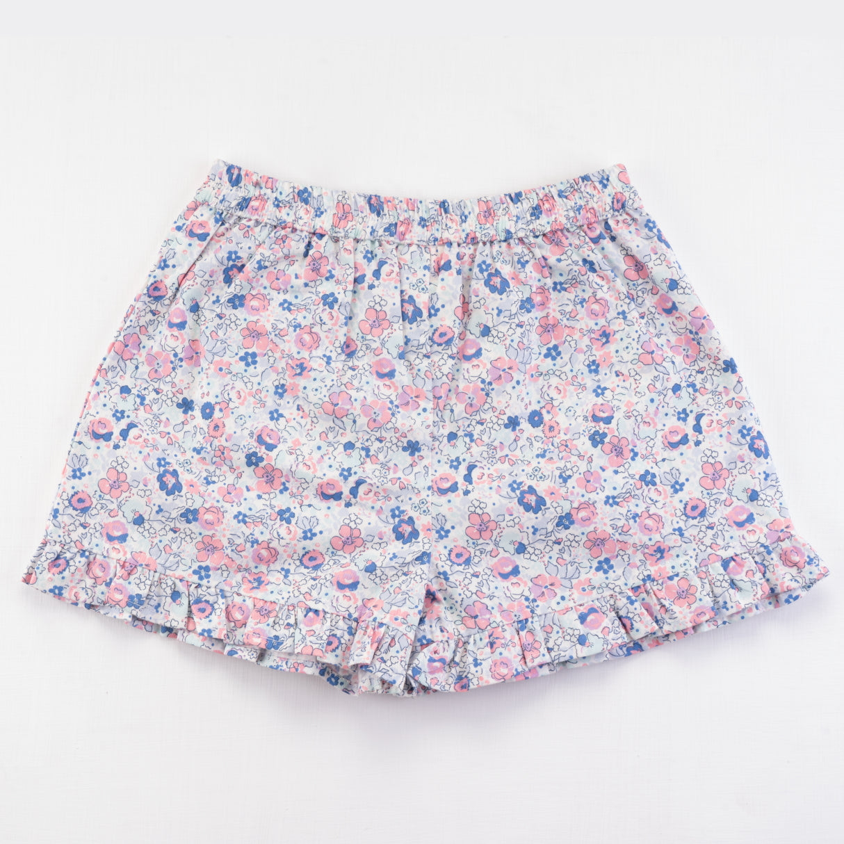 Pink Ruffled Hem Cotton Floral Print Girl Skorts