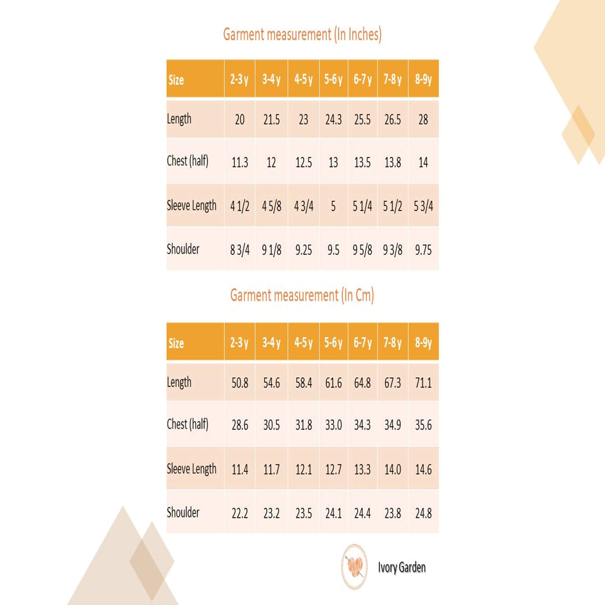 Size chart of floral printed white girls dress