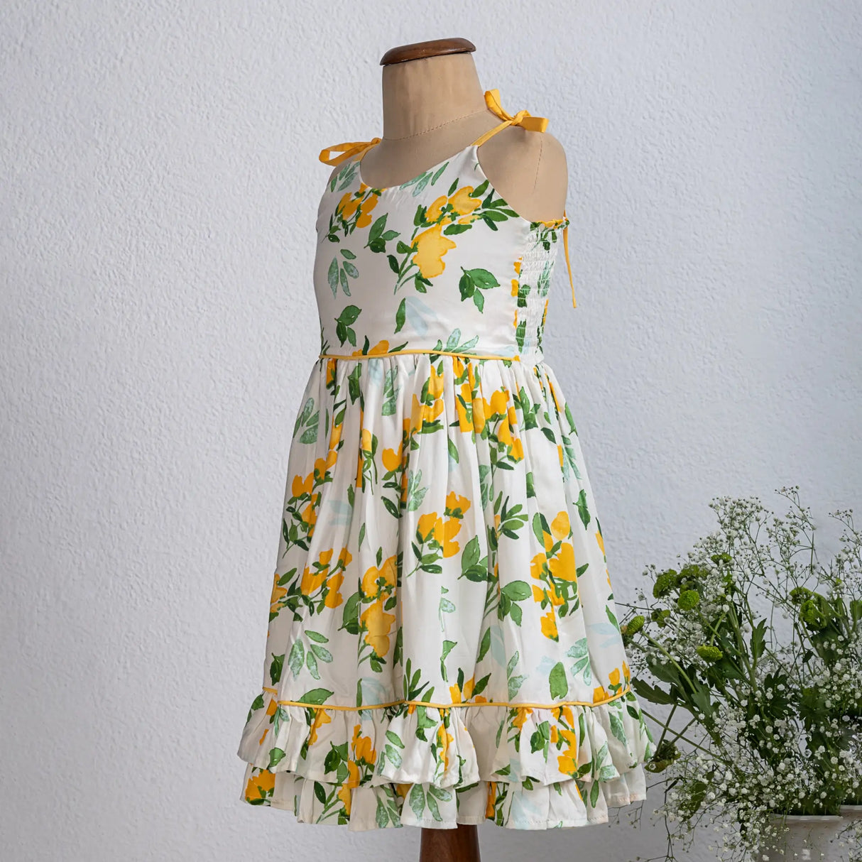 White With Floral Print Girls Summer Dress