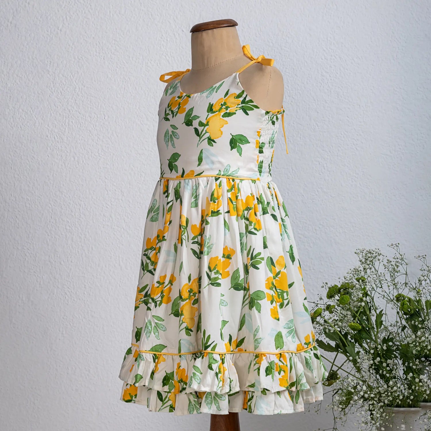 White With Floral Print Girls Summer Dress