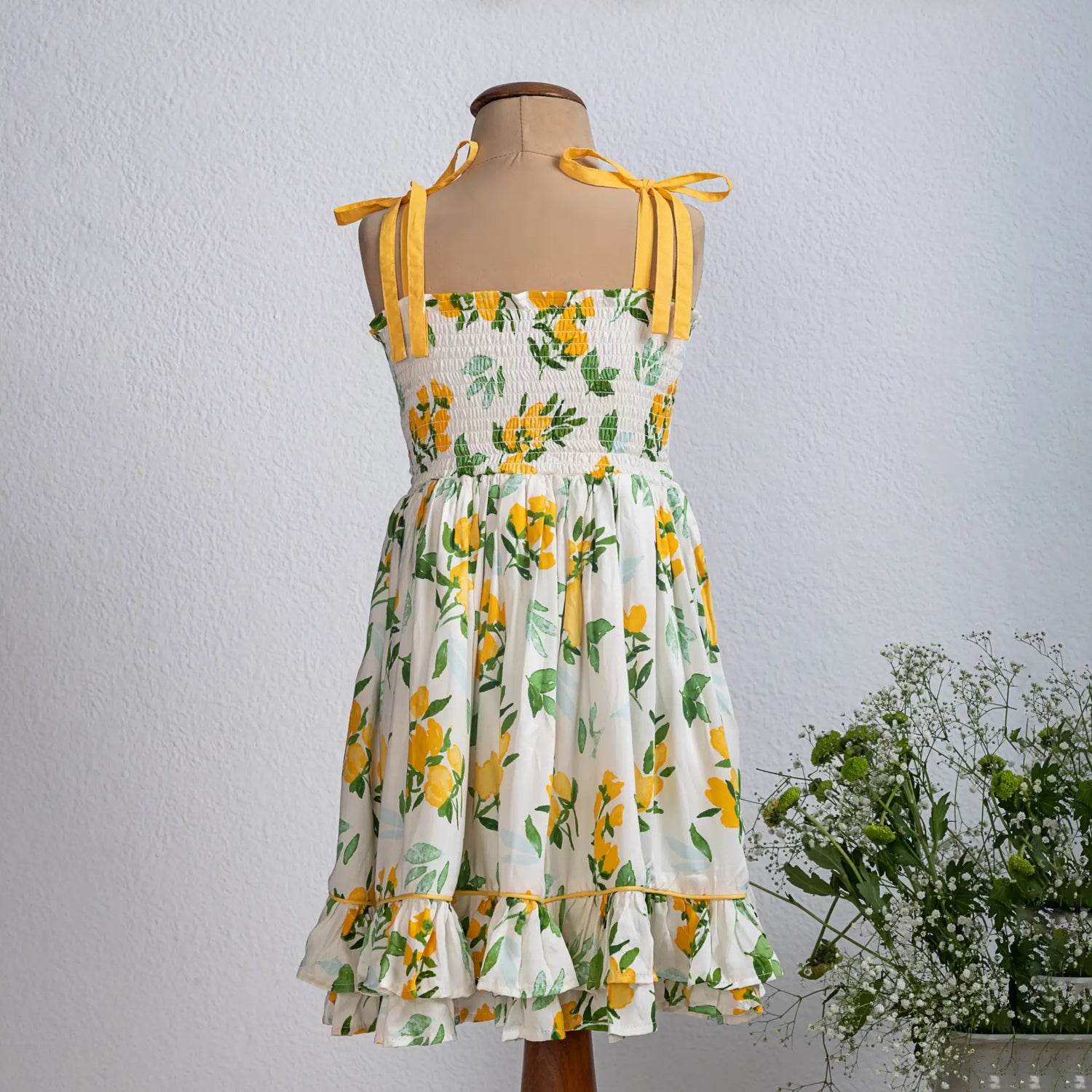 White With Floral Print Girls Summer Dress