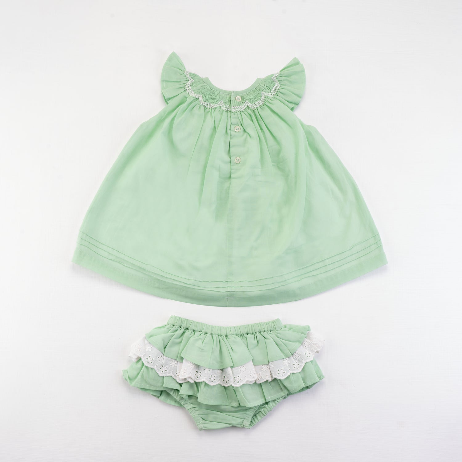 Back View of the green bishop and bloomer set