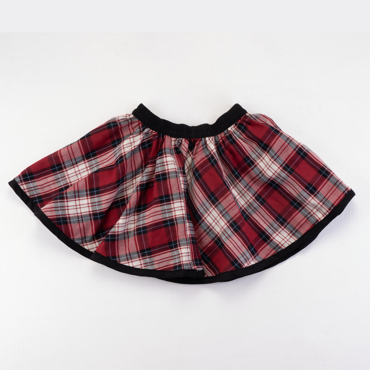 Back view of the red checked side of the skirt
