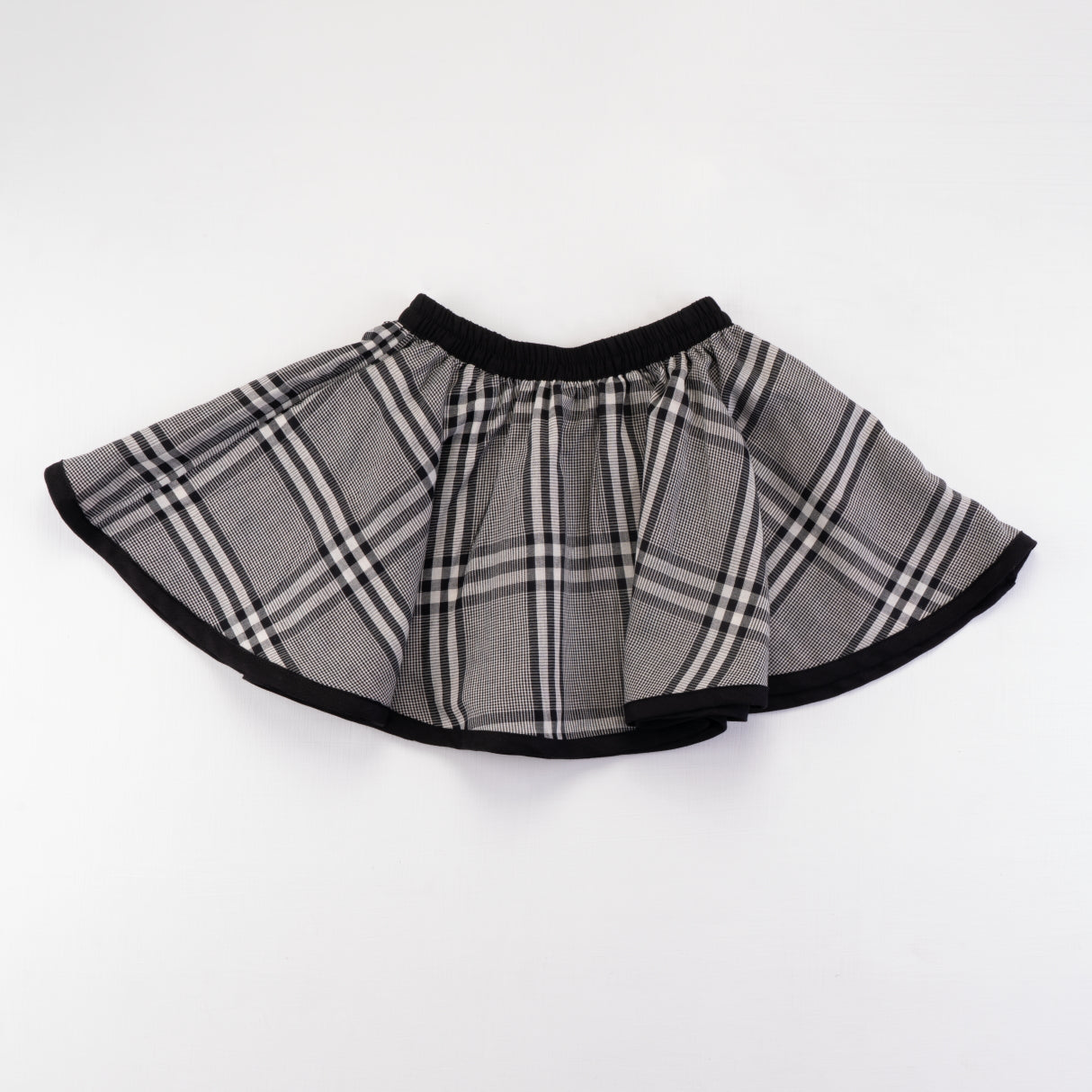 Back view of the black checked side of the skirt