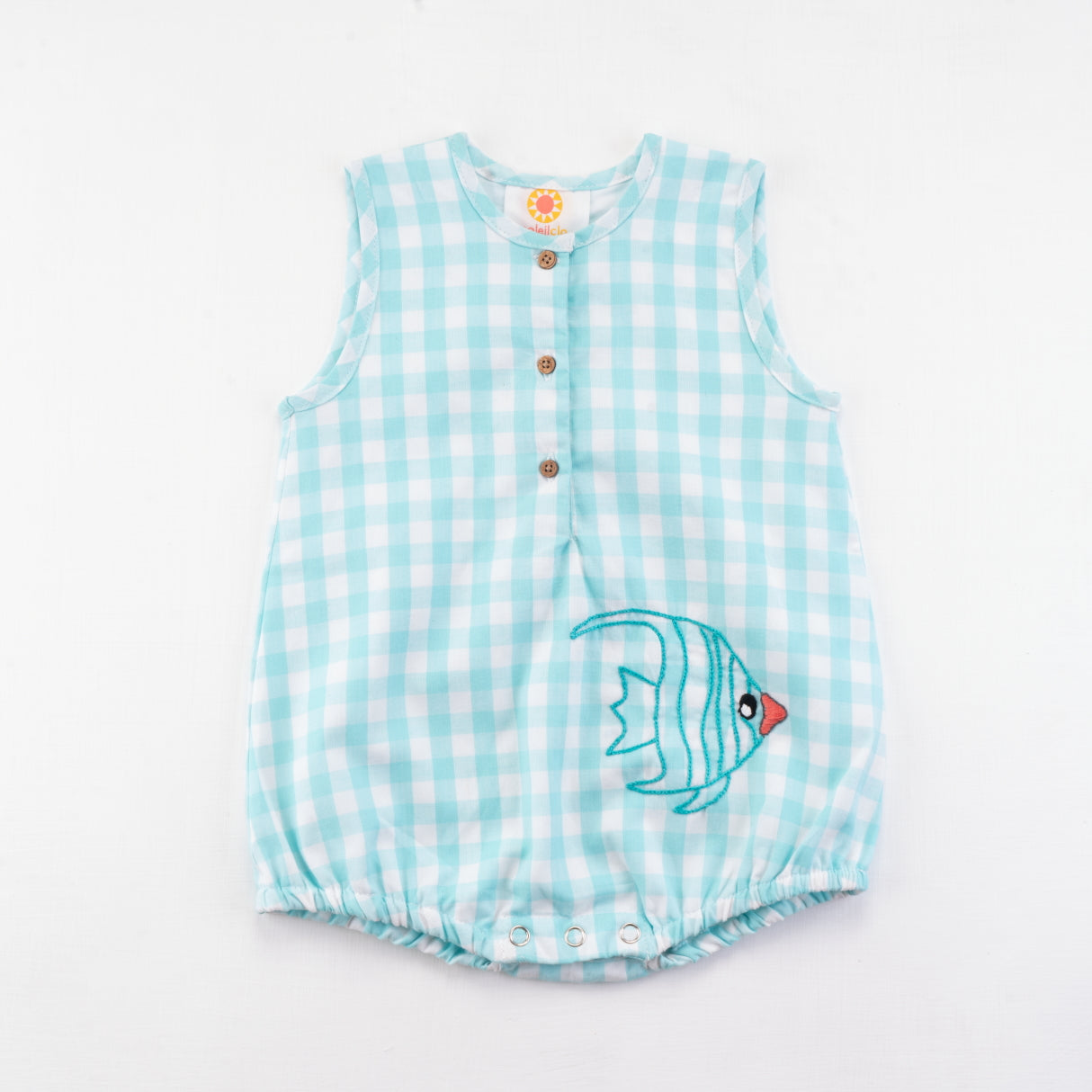 Front view of the aqua checks onesie