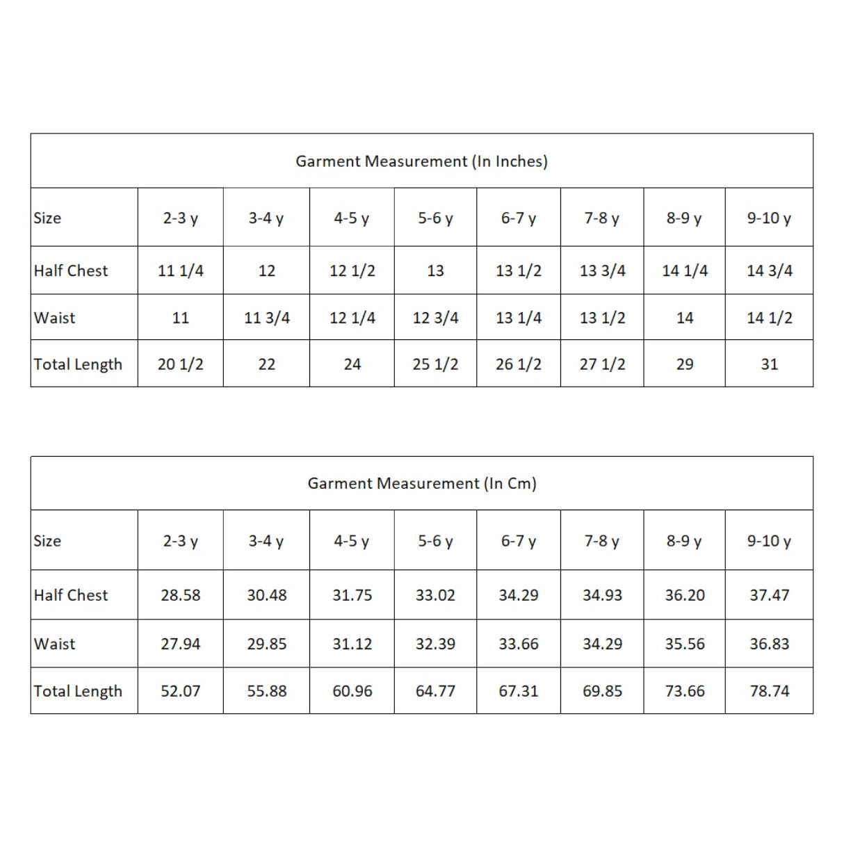 size chart of the red and white striped girls dress