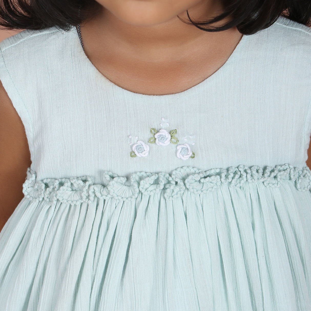 close-up of rose embroidery on bodice