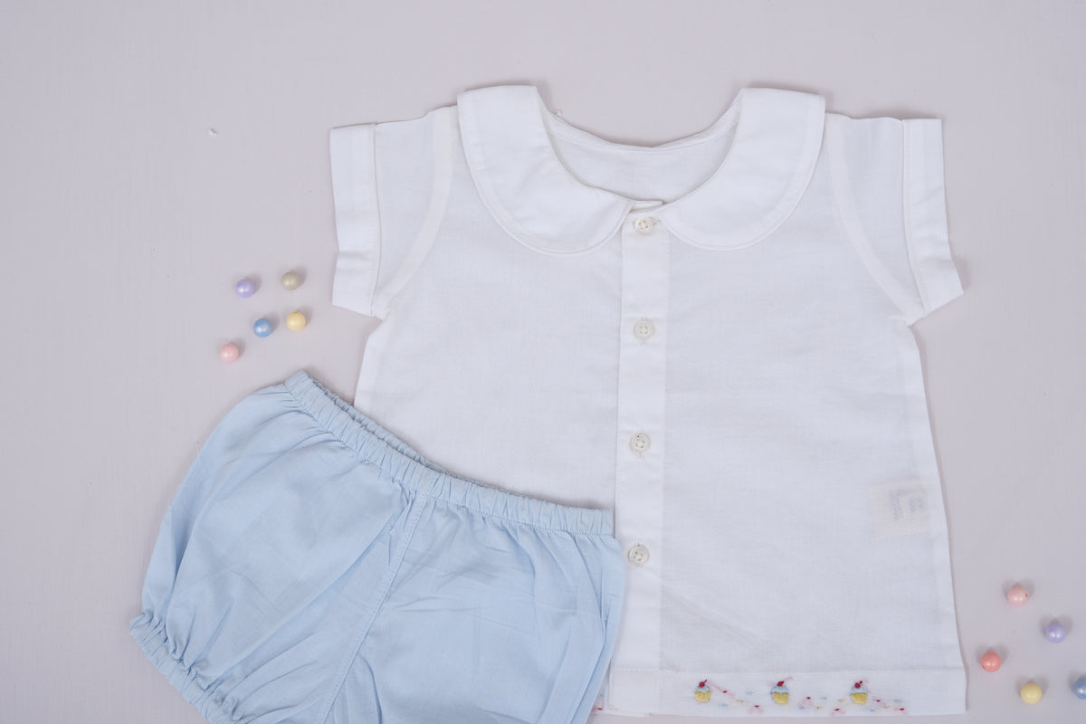 Sweet Cupcake Embroidered Collar Top with Bloomer Baby Set