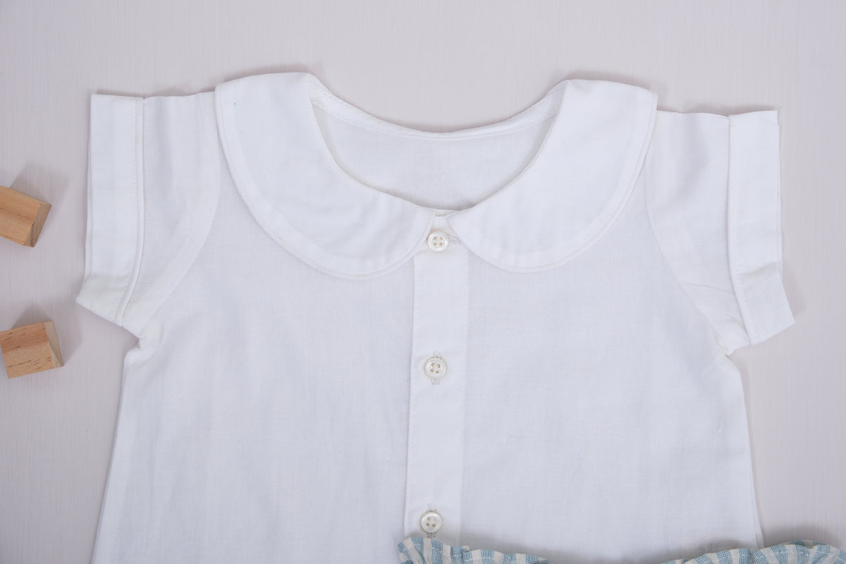Little Sheep Embroidered Collar Top with Striped Bloomer Baby Set
