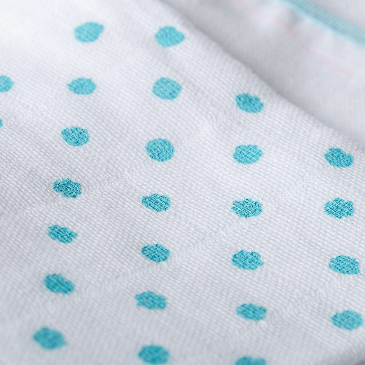 Blue dot block print on muslin gauze