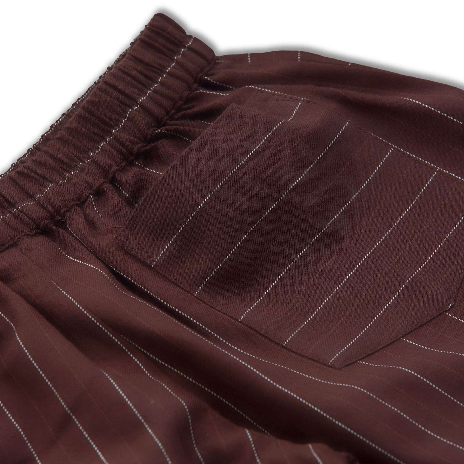 Brown twill boys shorts with thin ivory stripe