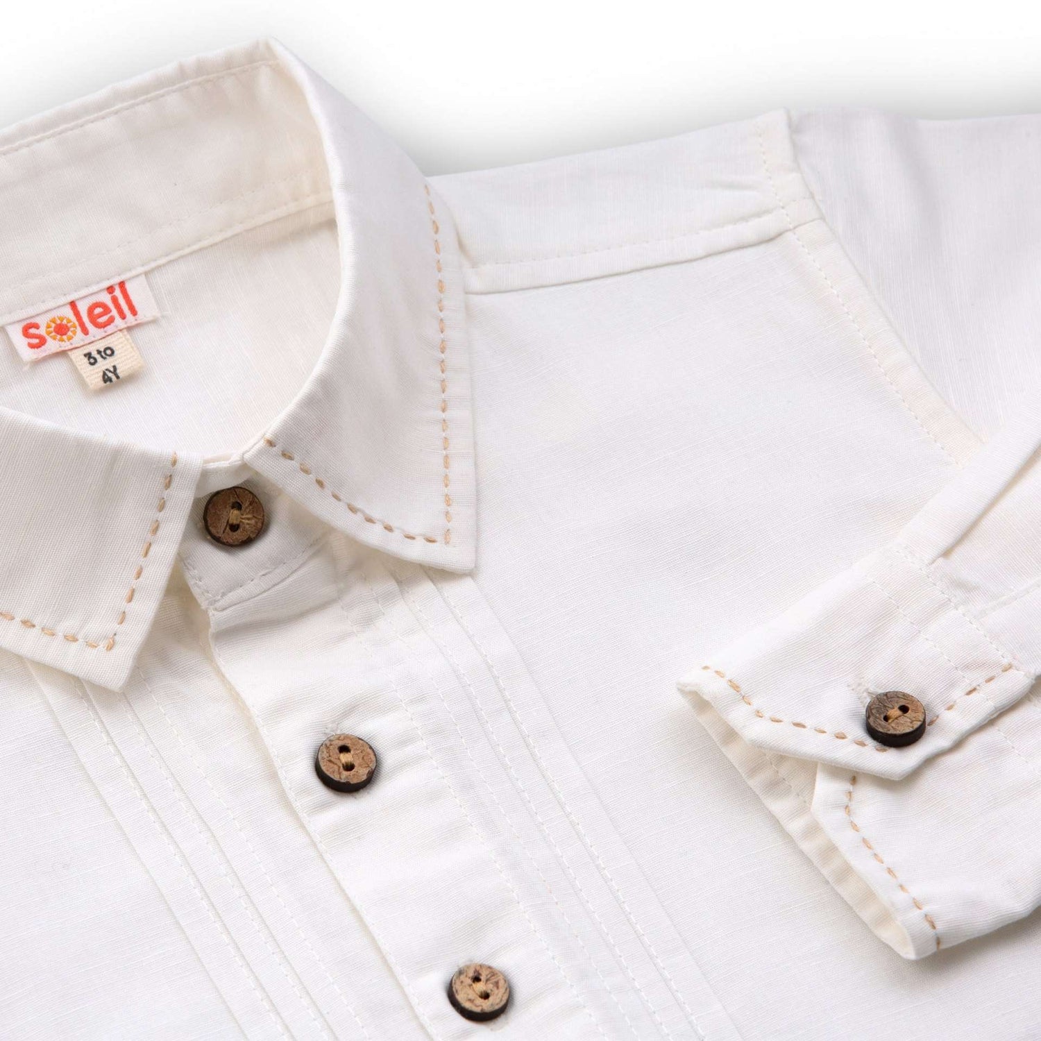Pleated shirt with kantha embroidery stitch in collar and full sleeve