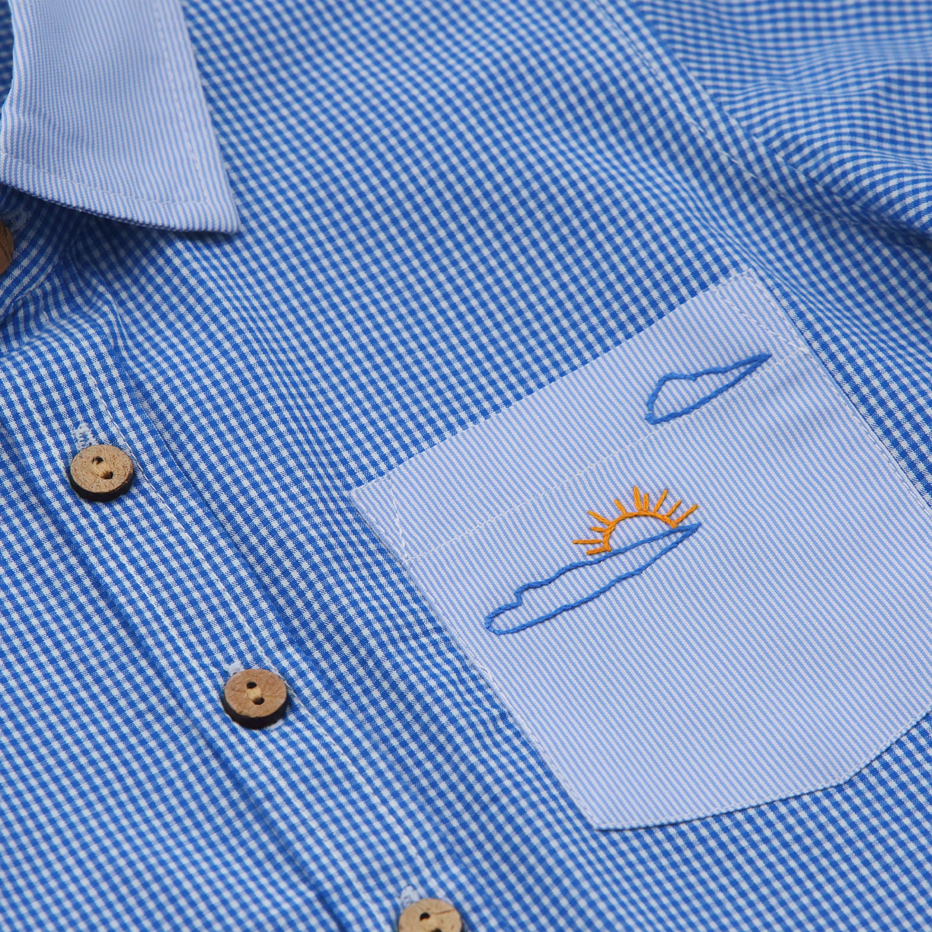 Blue Cloud Embroidered Boys Shirt