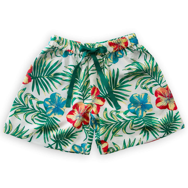 Jungle print boys bermudas with green waist tiev