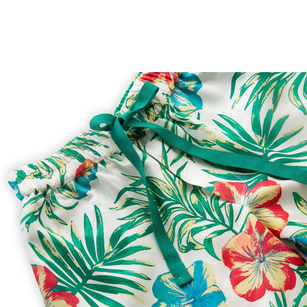 Jungle print boys bermudas with green waist tie