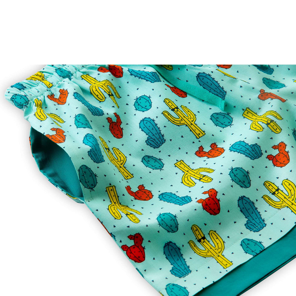 unisex cactus print elastic waist shorts with side pocket showing