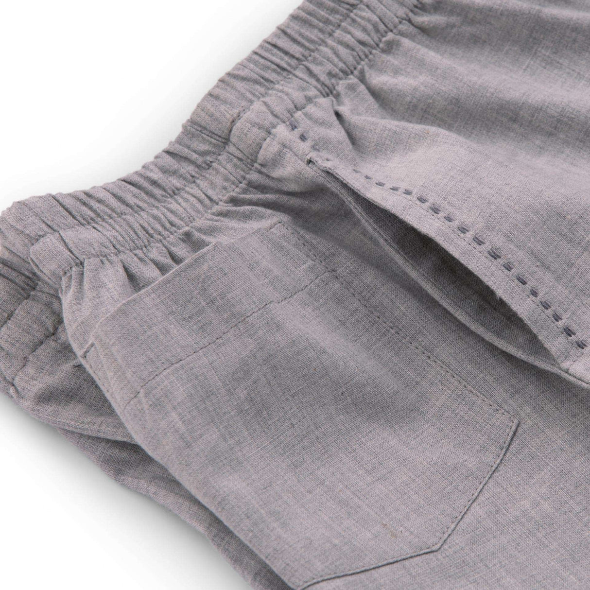 Pocket detail grey chambray shorts with kantha embroidery