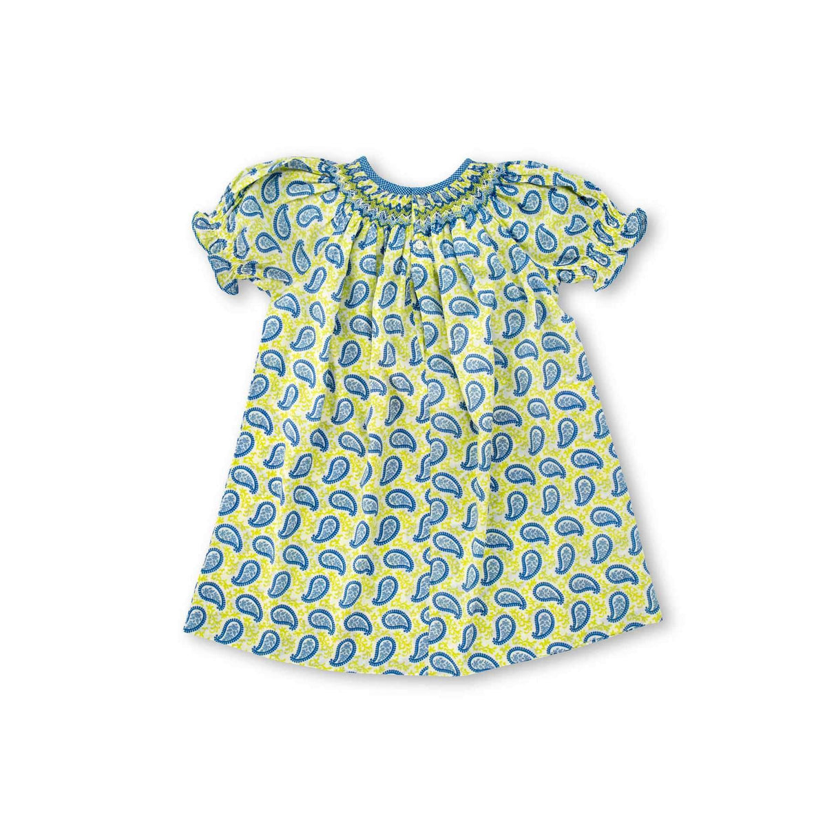 Paisley print short sleeve girls smocked dress