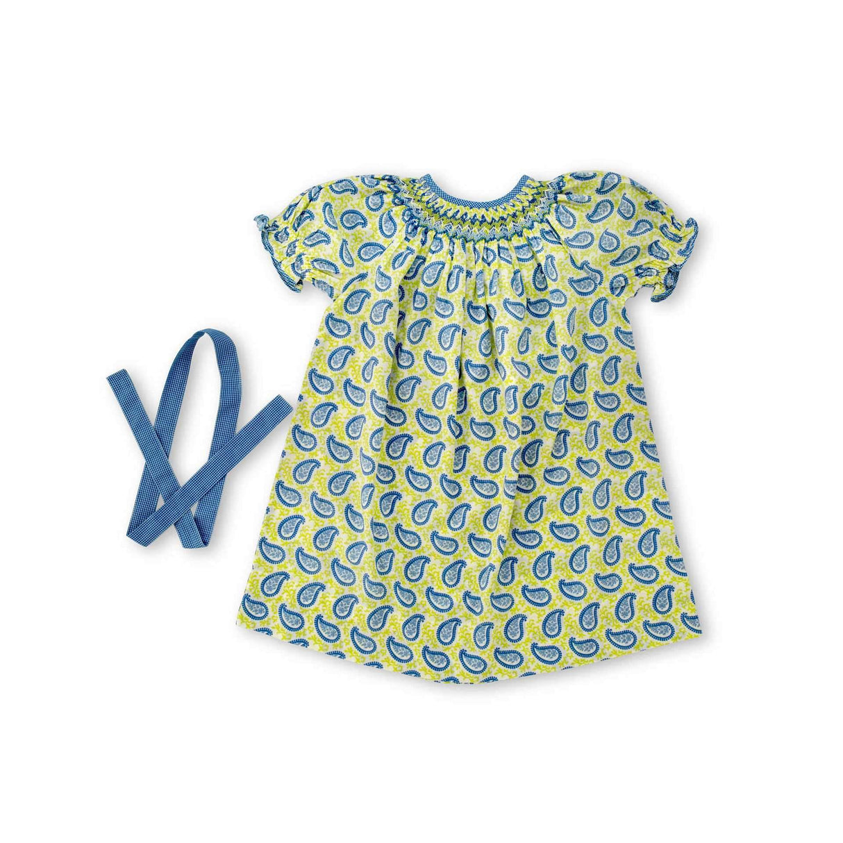 Paisley print girls bishop smock dress with waist tie