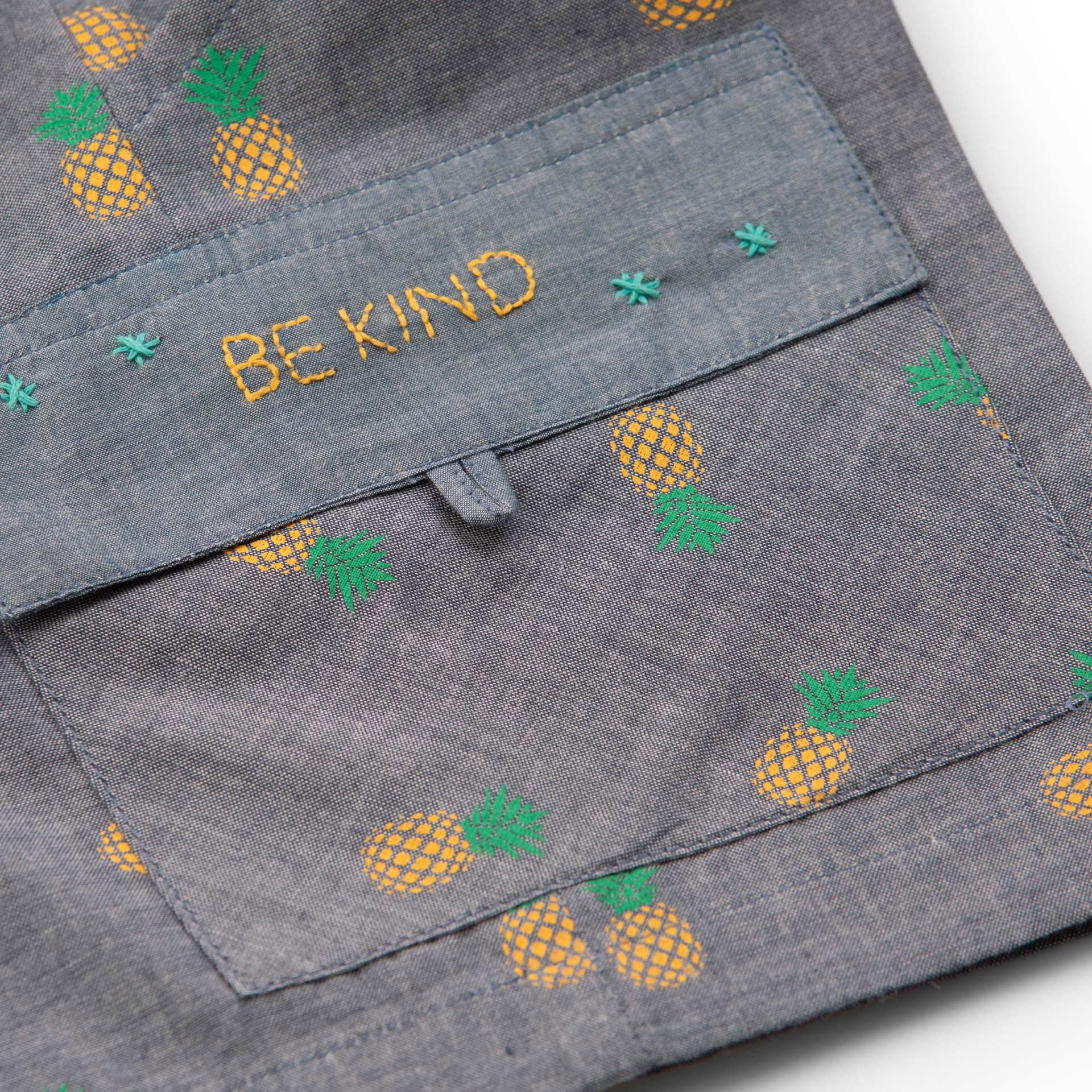 Pineapple Print Unisex Kids Shorts With Embroidered Message