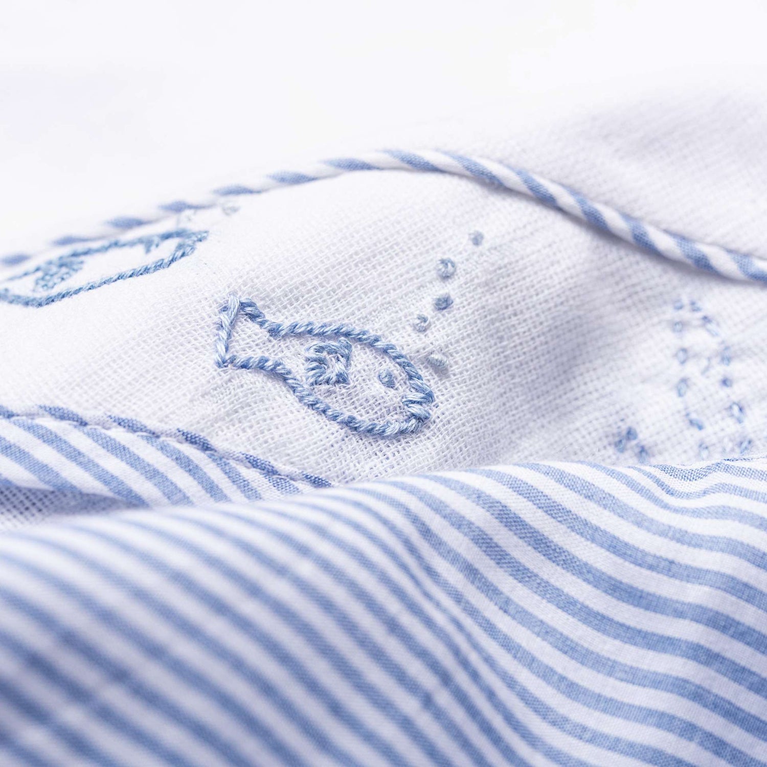 Embroidery of a fish on a muslin band