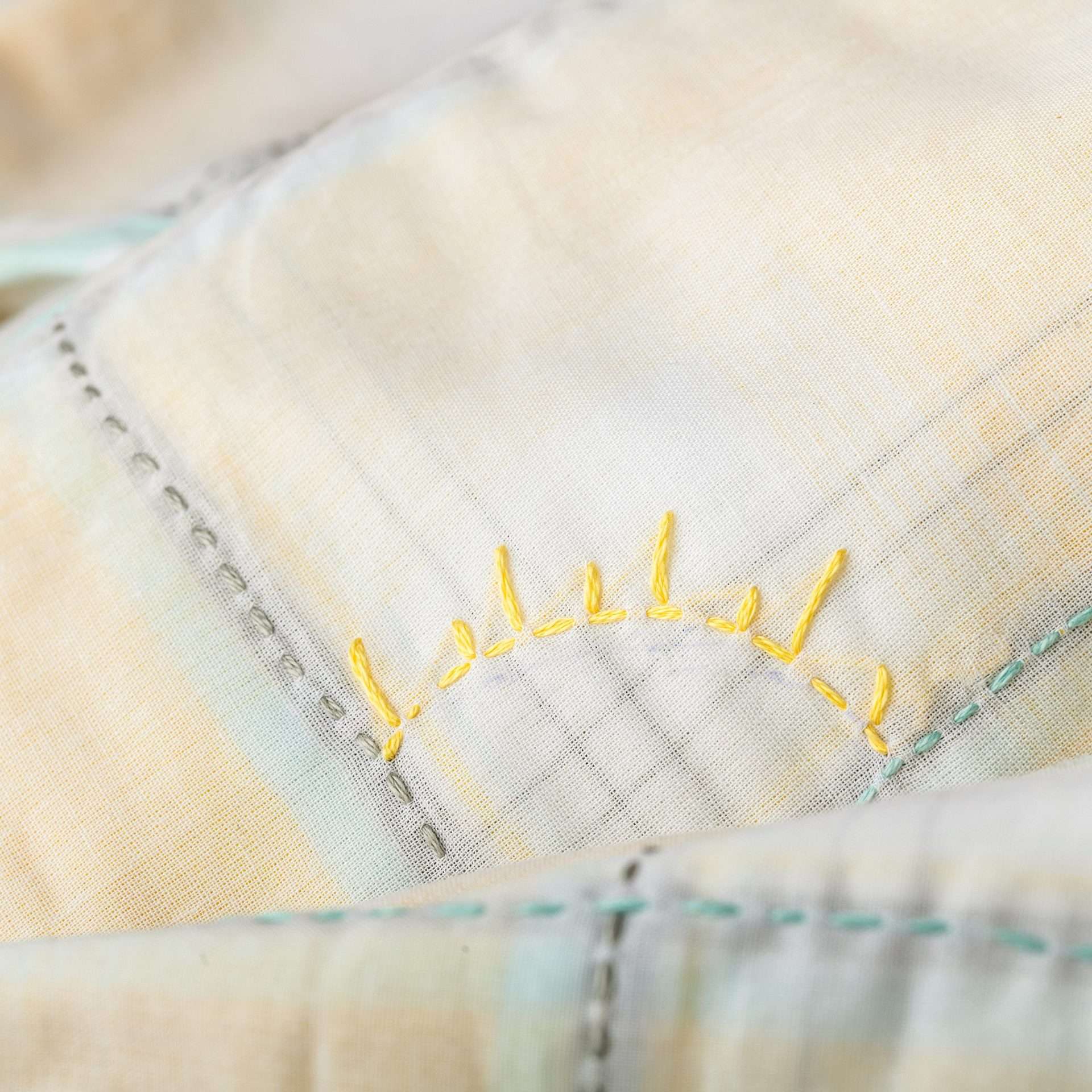Yellow Block Print Cotton Muslin Baby Wrap/ Burp Cloth