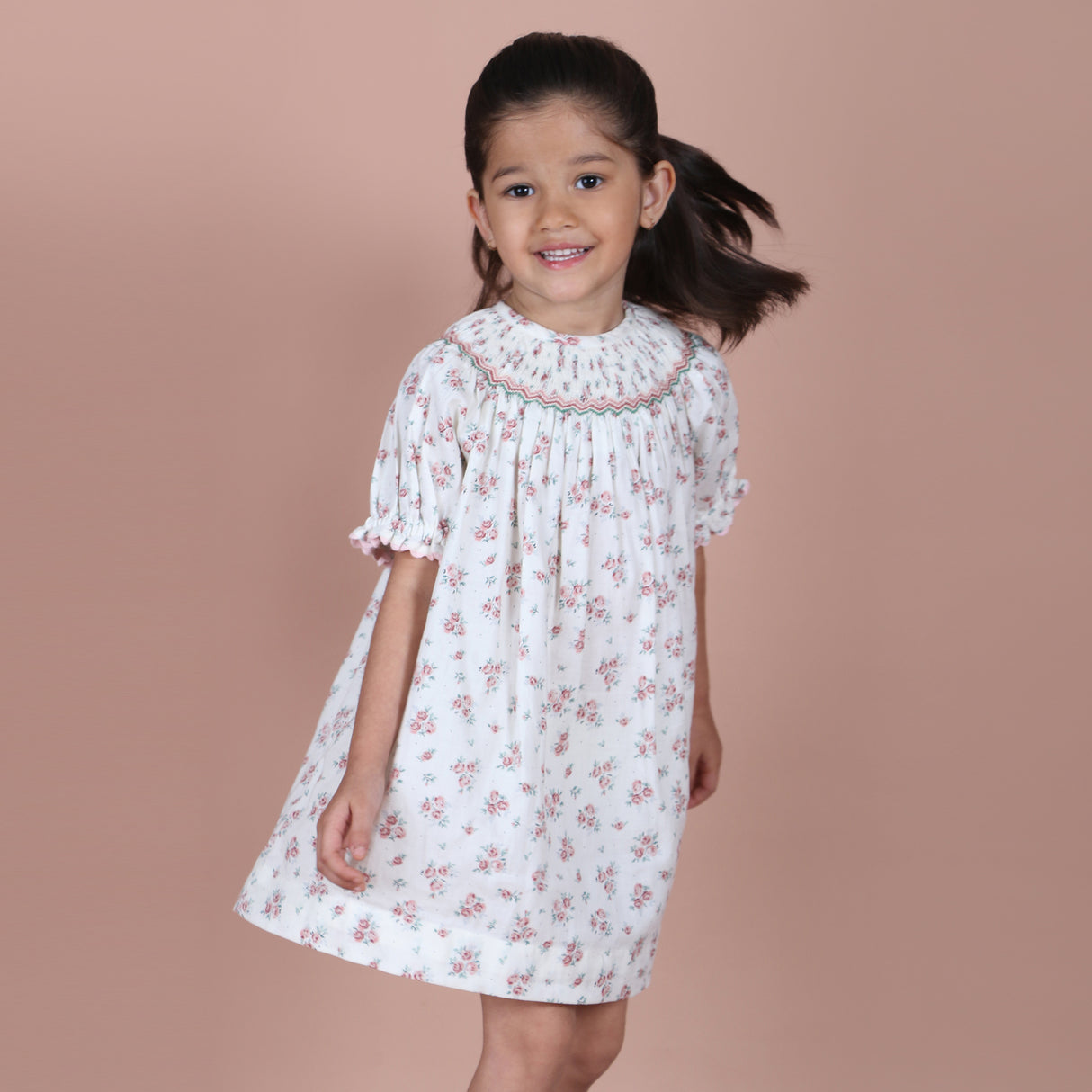 Ivory Rose Garden Hand-Smocked Bishop Girls Dress