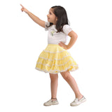 Party girls skirt and blouse outfit in yellow and ivory with hand embroidery and lace