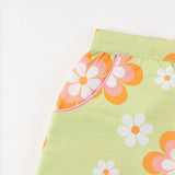 Close-up of the pocket in green floral print shorts